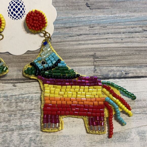 Mexican Burra Pinata EARRINGS Seed Beads‎ Cinco De Mayo - Picture 3 of 8